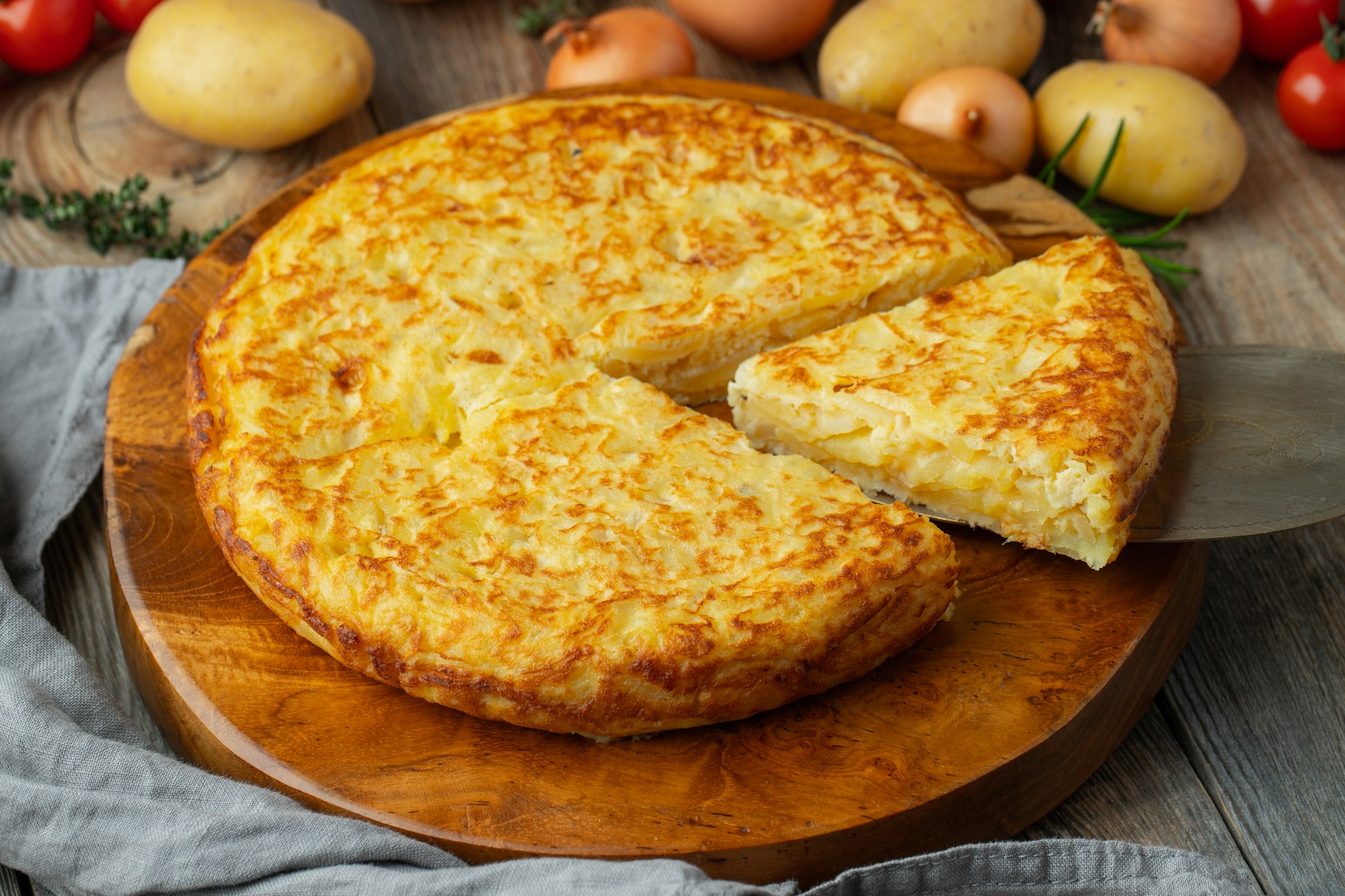 Spanish omelette with potatoes and onion, typical Spanish cuisine.